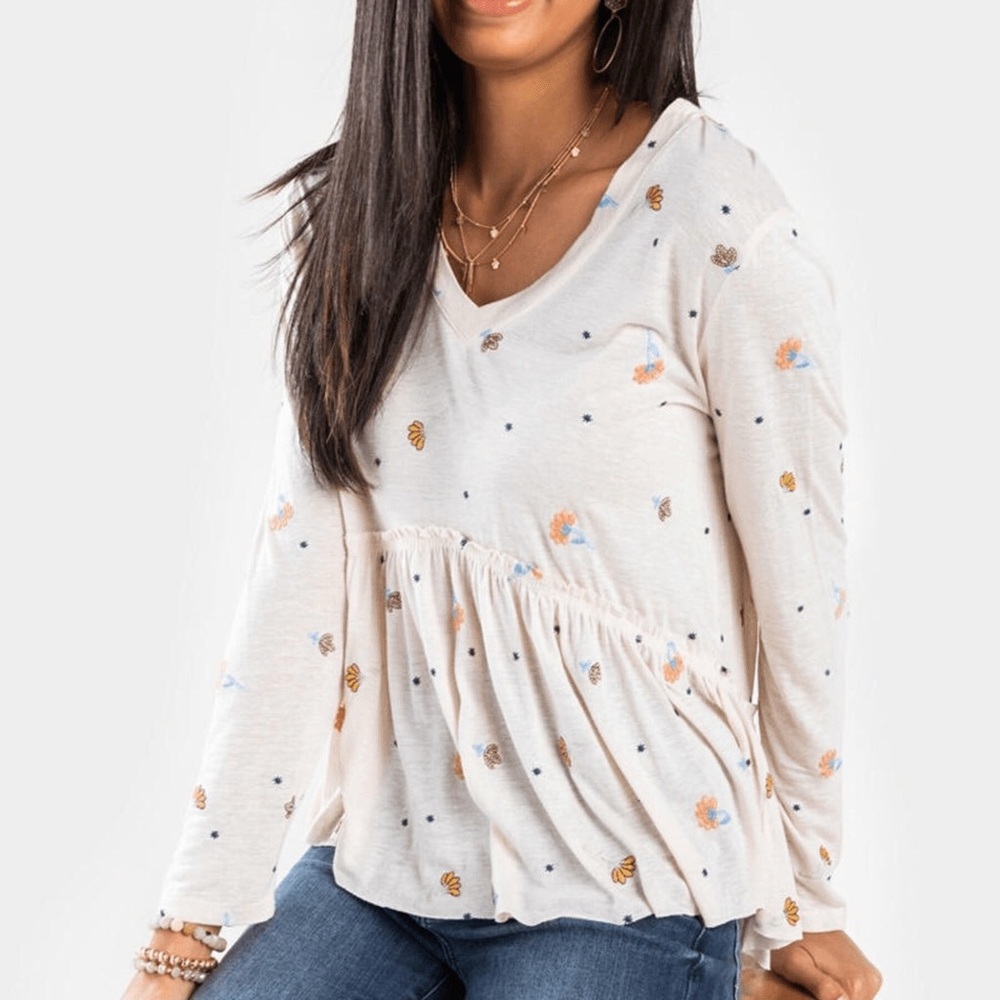 Francesca's Cream Peplum Blouse